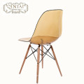 Modern high quality PC plastic chair with solid wood legs